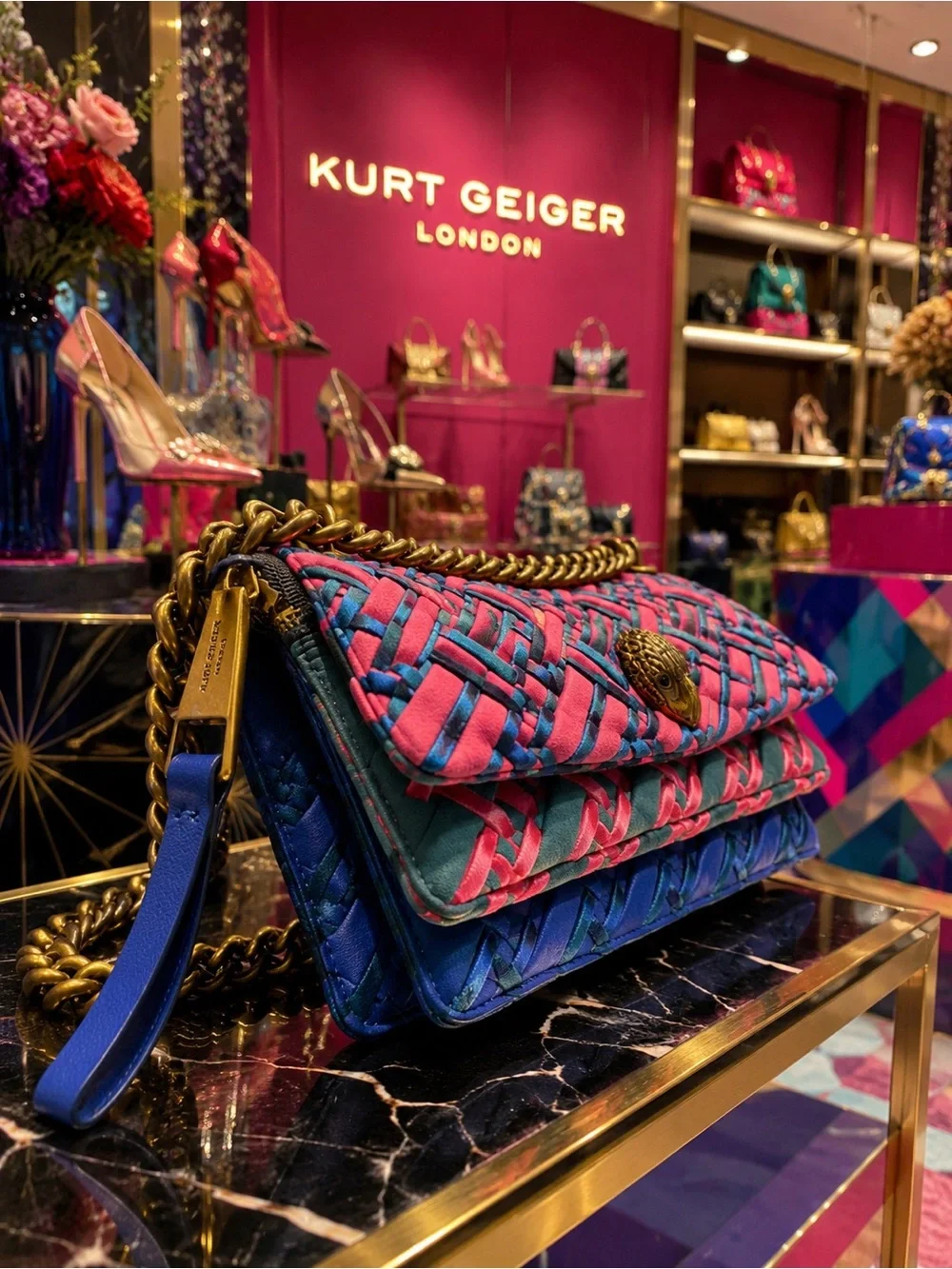Kurt Geiger Pink & Blue Quilted Chain-Handle Shoulder Bag